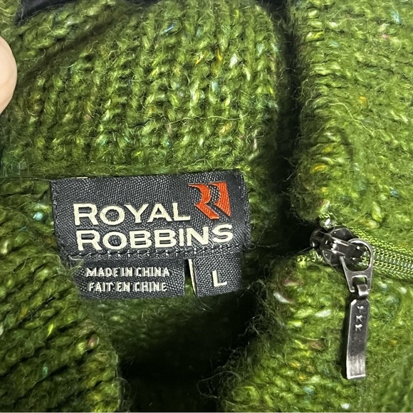 Royal Robbins Sweater Women Large Green High Neck Wool Blend Braided Zipper - Picture 10 of 11